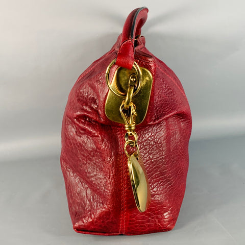 DONNA KARAN Burgundy Gold Leather Shoulder Handbag