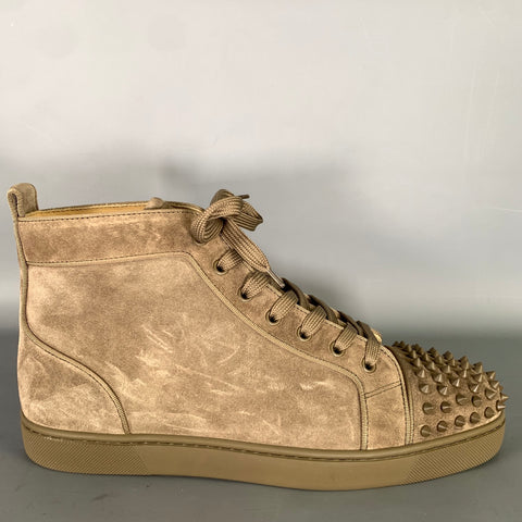 CHRISTIAN LOUBOUTIN Size 10 Brown Spikes Leather High Top Sneakers