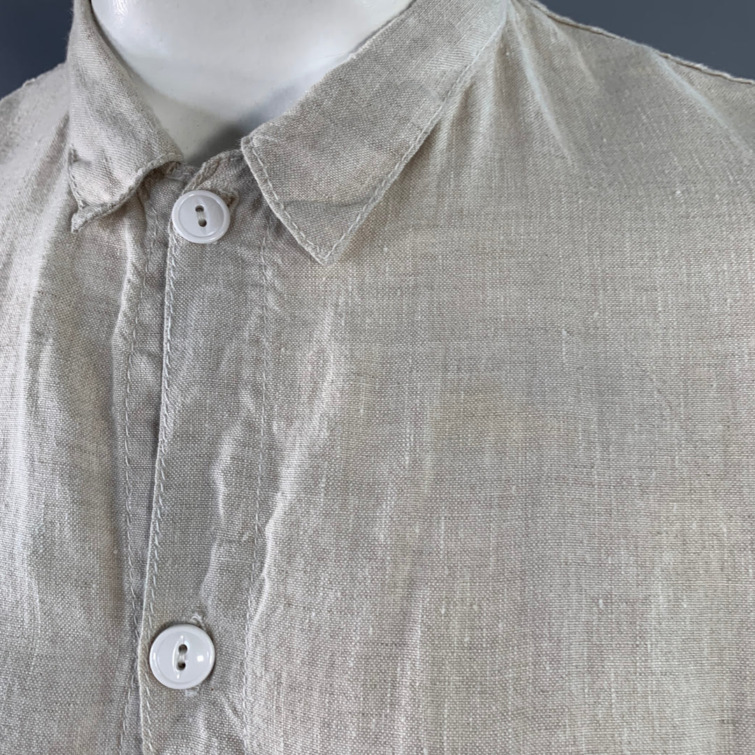 TENDER Size L Beige Linen One Pocket Short Sleeve Shirt