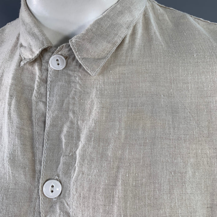 TENDER Size L Beige Linen One Pocket Short Sleeve Shirt