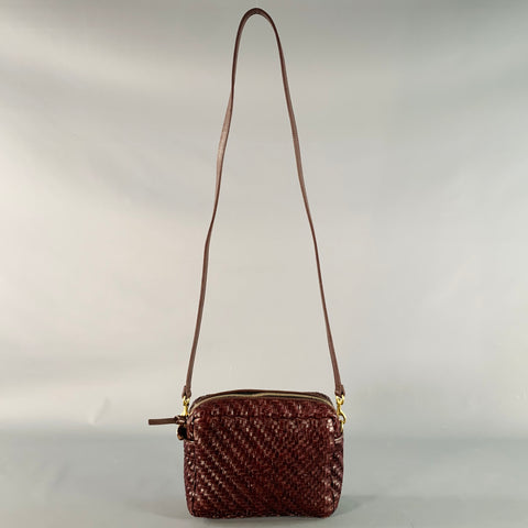 CLARE V. Marisol Red Oxblood Woven Leather Crossbody Handbag