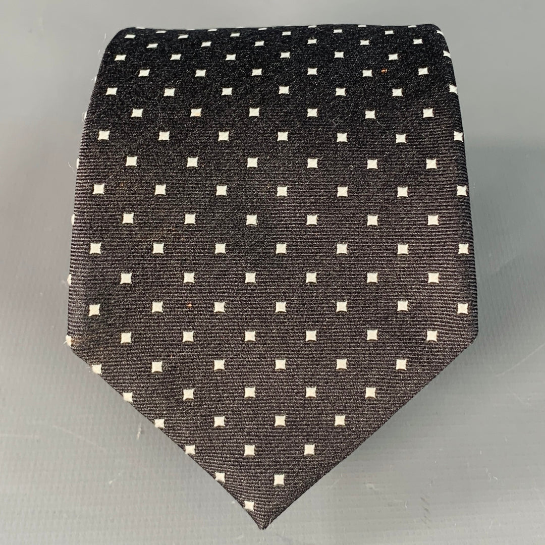 ERMENEGILDO ZEGNA Black White Dots Silk Skinny Tie