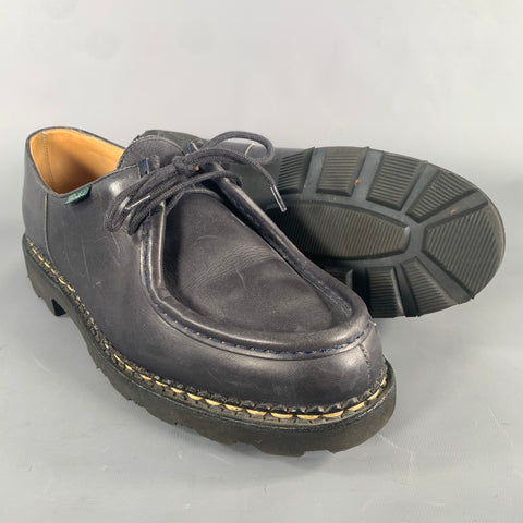 PARABOOT Size 9 Black Dark Grey Leather Derby Lace Up Shoes