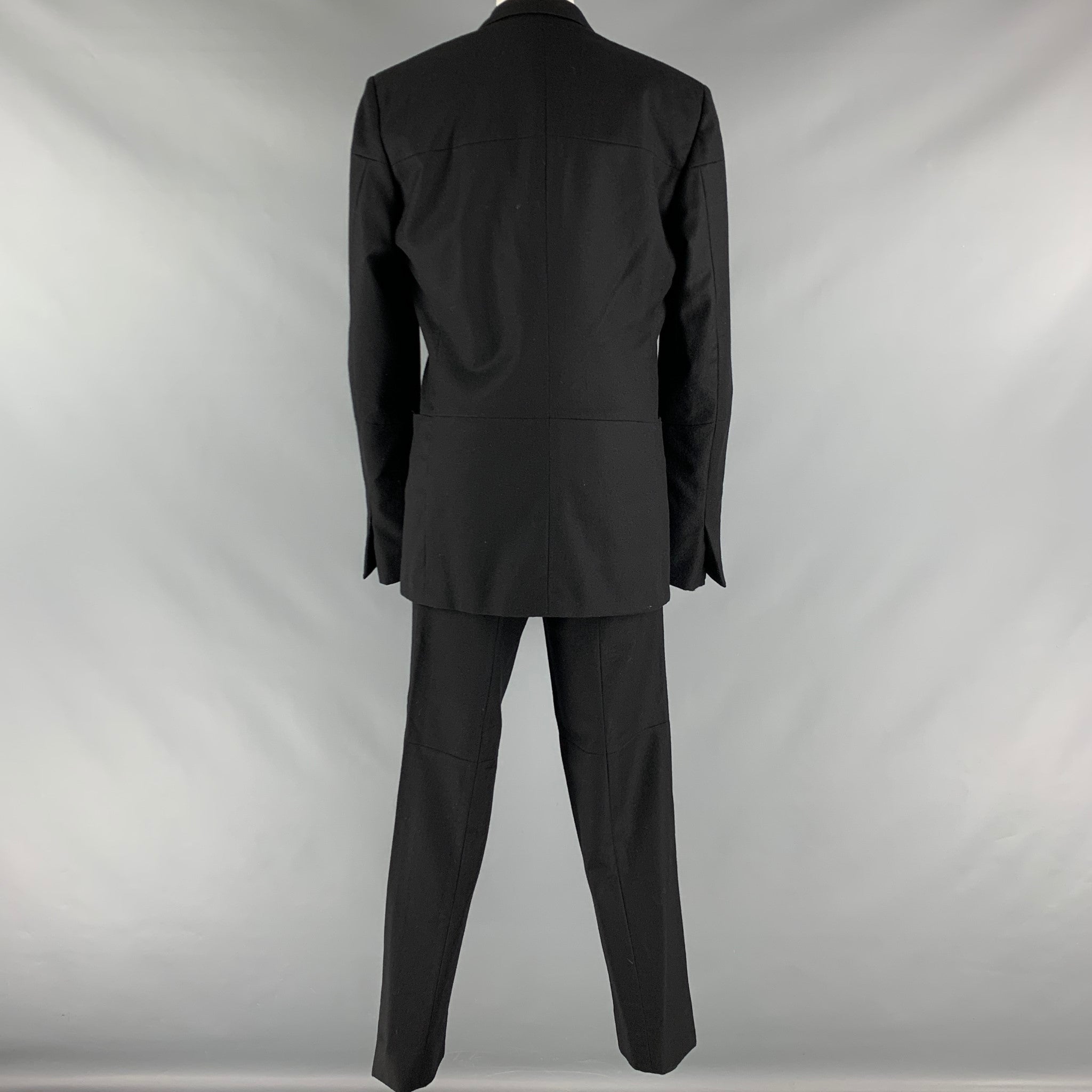 JIL SANDER Size 38 Black Patchwork Wool Single Button Suit