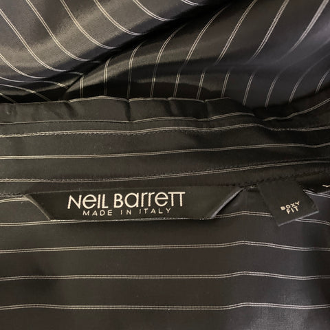 NEIL BARRETT AW2021 Size L Black White Pinstripe Viscose &  Cupro Long Sleeve Shirt