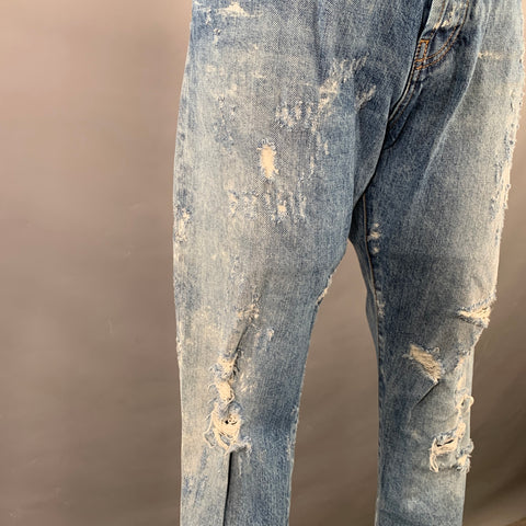 PRPS Size 28 El Camino Blue Cotton Distressed Tapered Jeans