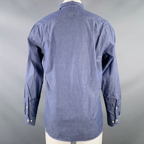 BARNEY'S NEW YORK Size M Blue Chambray Cotton Button Down Collar Long Sleeve Shirt