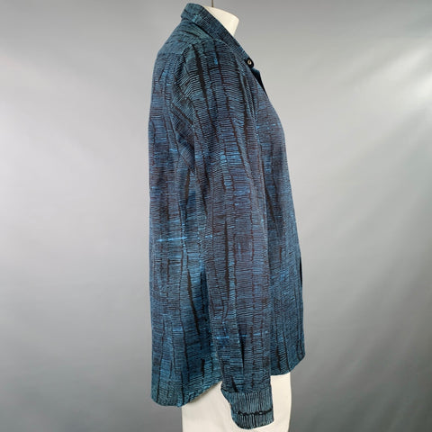 INDI+ASH Size XL Blue Black Abstract One Pocket Long Sleeve Shirt