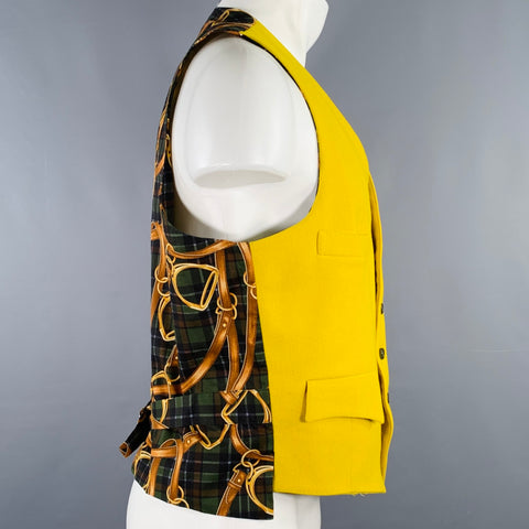 Gilet VINTAGE Taille M Jaune Tissus Mixtes Laine Simple Boutonnage