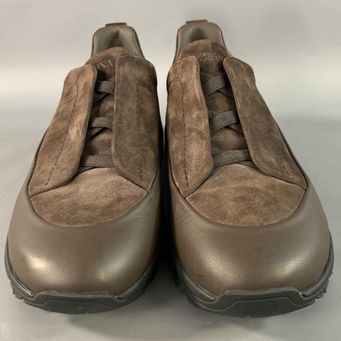ZEGNA Size 9.5 Brown Solid Suede Slip On Sneakers