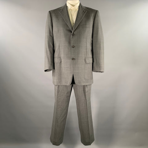 ERMENEGILDO ZEGNA Size 46 Grey Window Pane Wool Notch Lapel Suit
