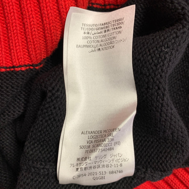 ALEXANDER MCQUEEN Size XL Black Red Two Toned Cotton V-Neck Sweater