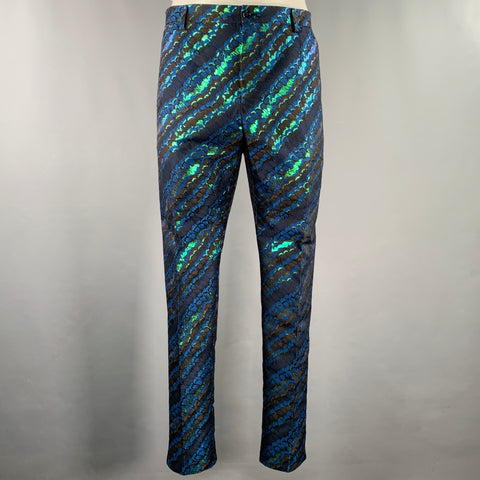DOLCE & GABBANA Size 44 Black Green Blue Jacquard Polyester Suit