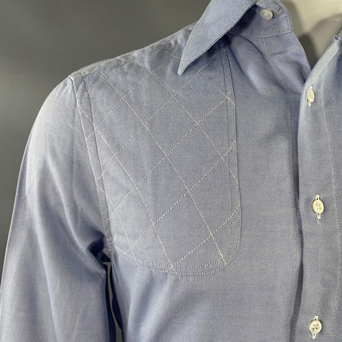 MICHAEL BASTIAN Size 38 Blue Quilted Cotton Spread Collar Long Sleeve Shirt