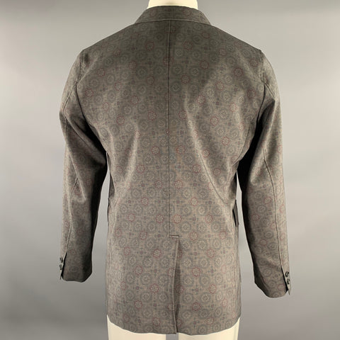 BEAMS PLUS Chest Size 42 Grey Burgundy & Navy Geometric Polyester Sport Coat