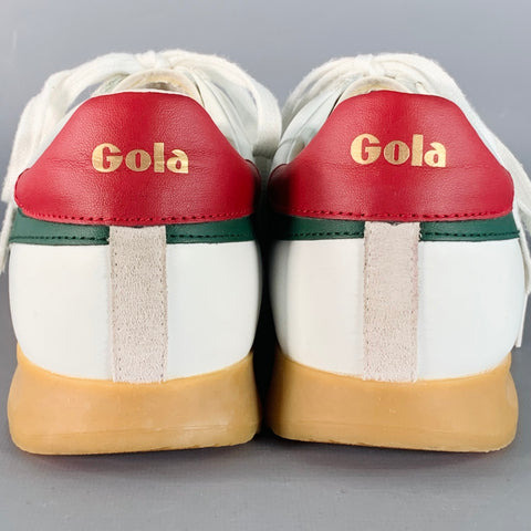 GOLA Size 10 Torpedo White Green Red Leather Suede Low Top Sneakers
