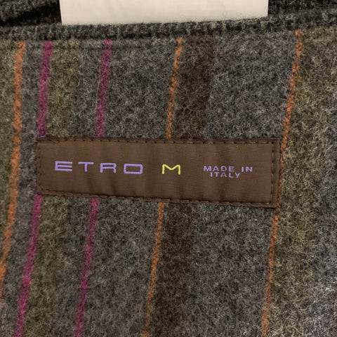 ETRO Size M Grey Brown Heather Wool Notch CollarJacket