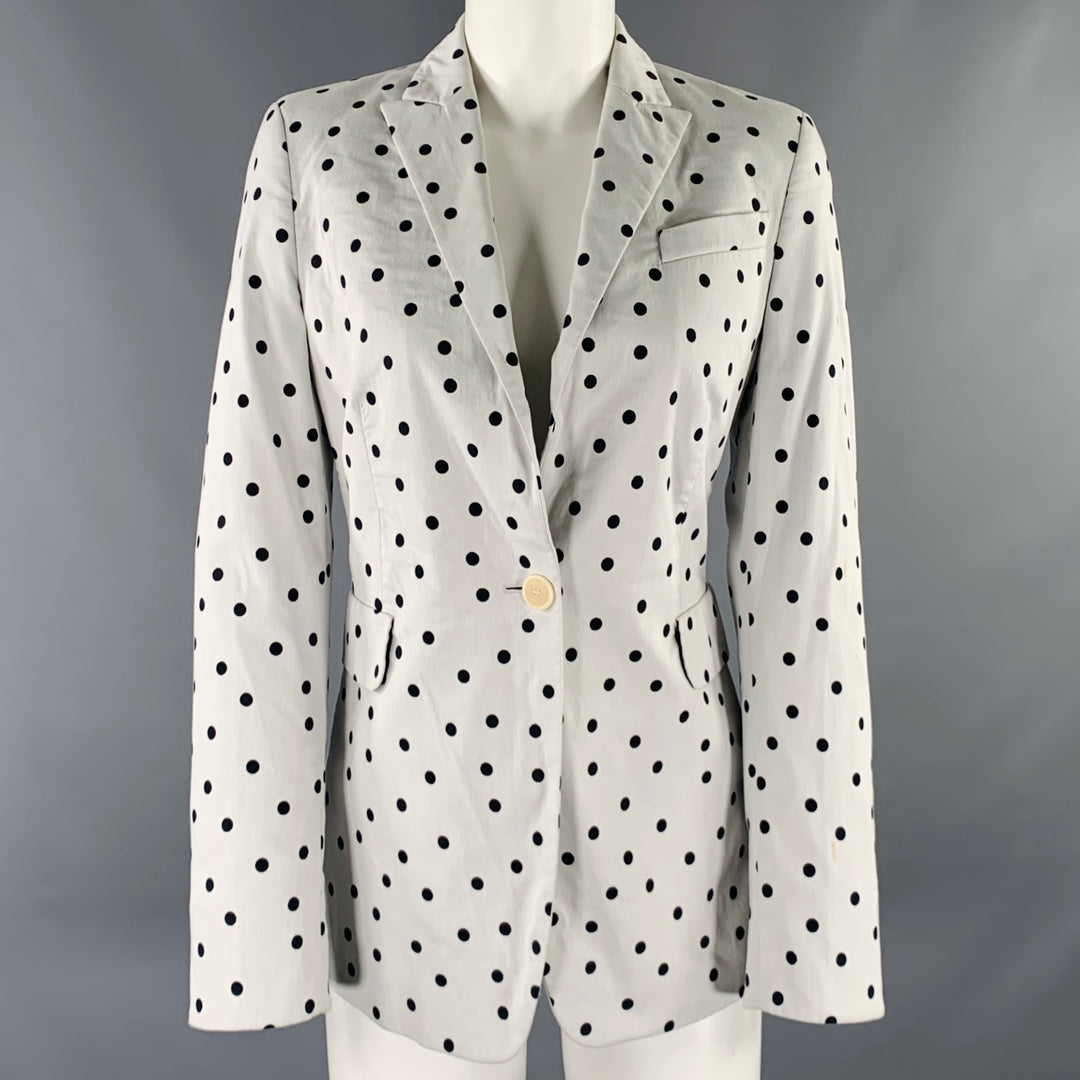 AKRIS Size 8 White Black Cotton Blend Polka Dot Blazer