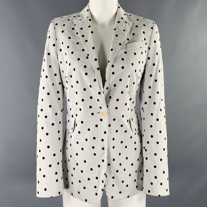 AKRIS Size 8 White Black Cotton Blend Polka Dot Blazer