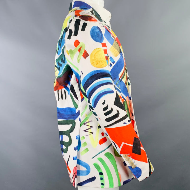 KLEIN EPSTEIN & PARKER Size 38 White Multi Color Graffiti Linen Sport Coat