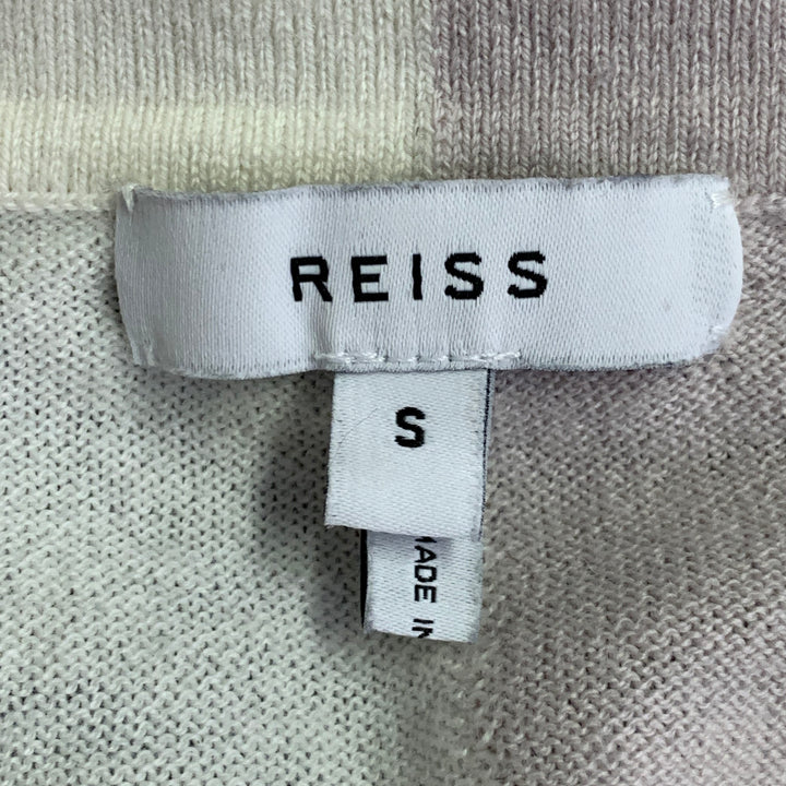 REISS Size S Port Blue Cream Beige Color Block Wool Cotton Zip Up Polo