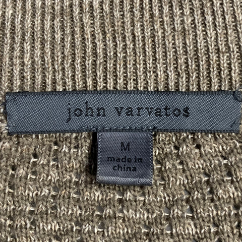 JOHN VARVATOS Size M Green Sage Waffle Knit Cotton Blend Zip Up Sweater