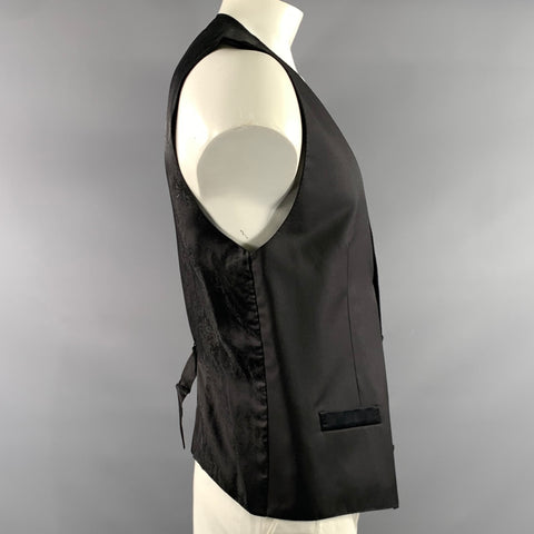 DOLCE & GABBANA Chest Size 44 Black Floral Silk Pleated Vest Formal