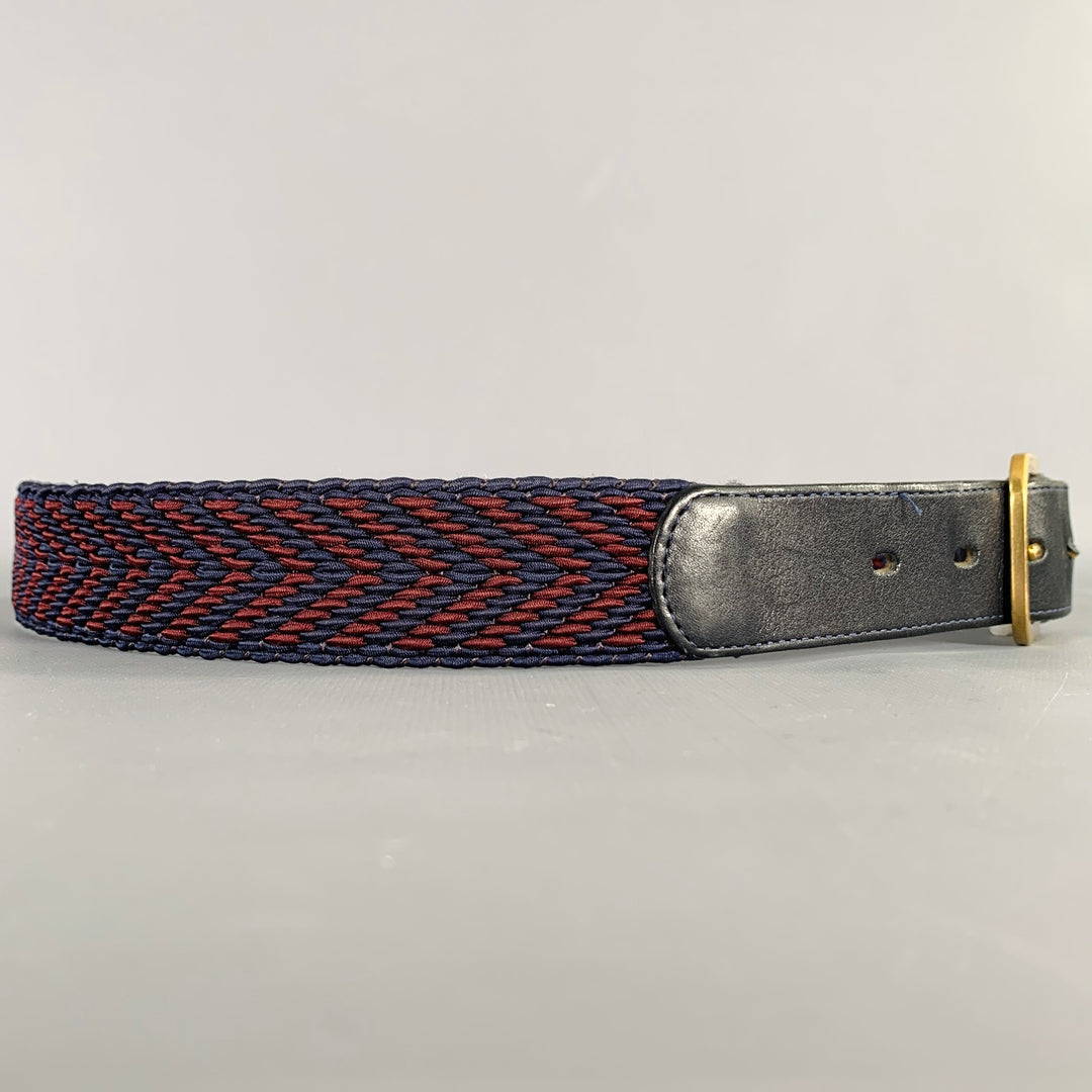 VINTAGE Size 35 Navy Burgundy Woven Cord Leather Belt