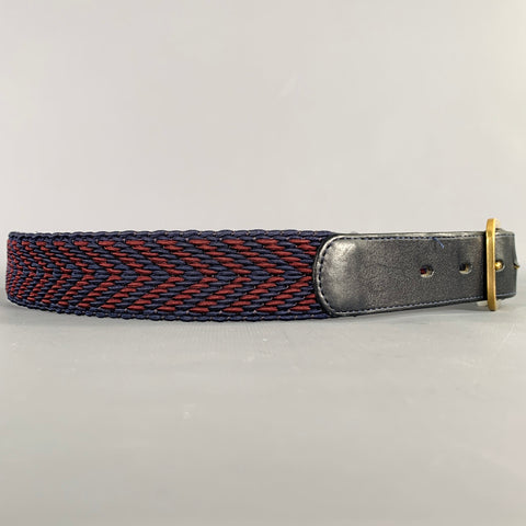 Ceinture en cuir tissé vintage marine bordeaux, taille 35