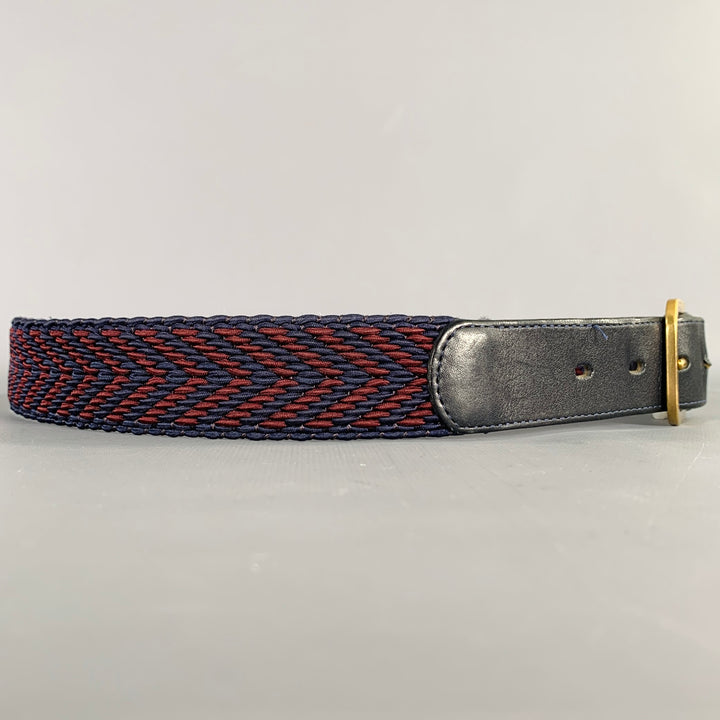 VINTAGE Size 35 Navy Burgundy Woven Cord Leather Belt