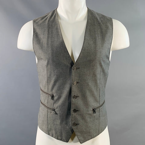 JOHN VARVATOS STAR USA Size 40 Grey Charcoal Stripe Cotton Vest