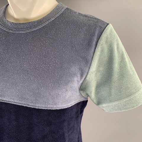 HOWLIN Size M Navy Blue Color Block Cotton Blend Terry T-shirt