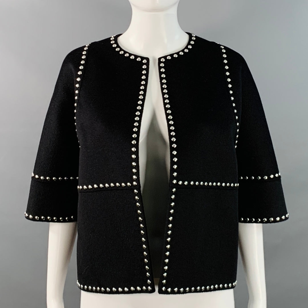 MICHAEL KORS COLLECTION Resort 2019 Size 2 Black Wool Angora Studded Open Front Cropped Jacket