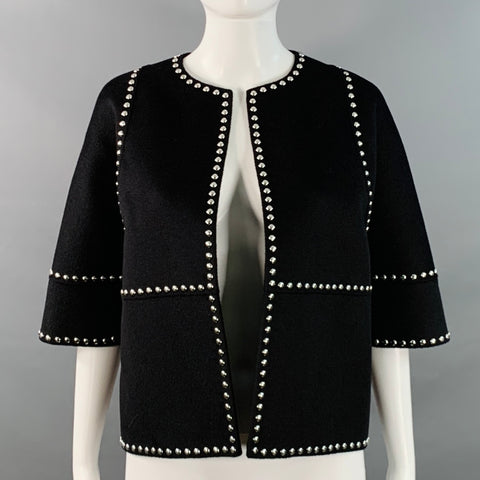 MICHAEL KORS COLLECTION Resort 2019 Size 2 Black Wool Angora Studded Open Front Cropped Jacket