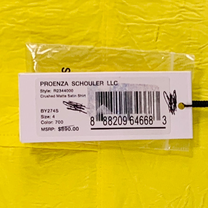 PROENZA SCHOULER Size L Neon Yellow Wrinkled Acetate Hidden Placket Long Sleeve Shirt