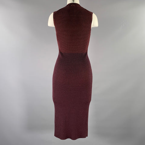 VICTORIA BECKHAM Size S Burgundy Navy Viscose  Linen BodyCon Mid-Calf Dress