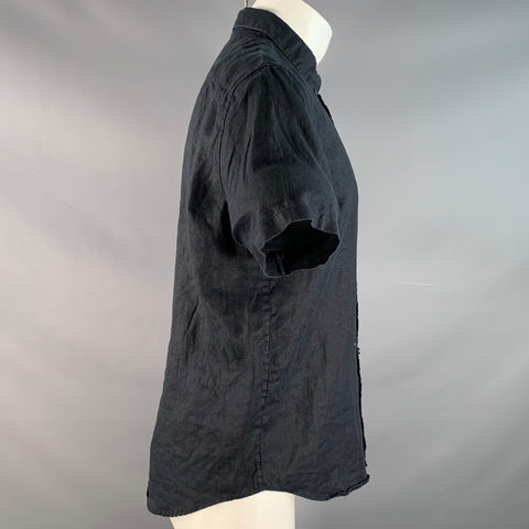 EVERLANE Size M Black Linen One pocket Short Sleeve Shirt