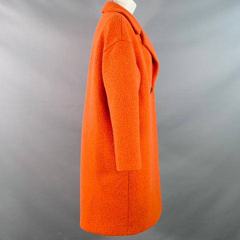 HARRIS WHARF LONDON Manteau texturé en mélange de laine orange avec fausse fourrure et col cranté Taille 4