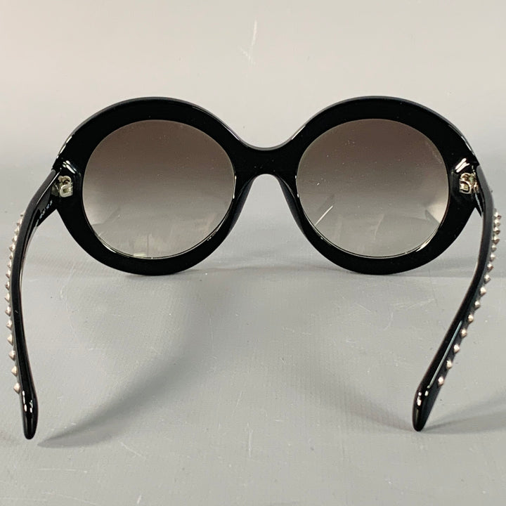 PRADA Black Silver Studded Acetate Oversized Round Sunglasses