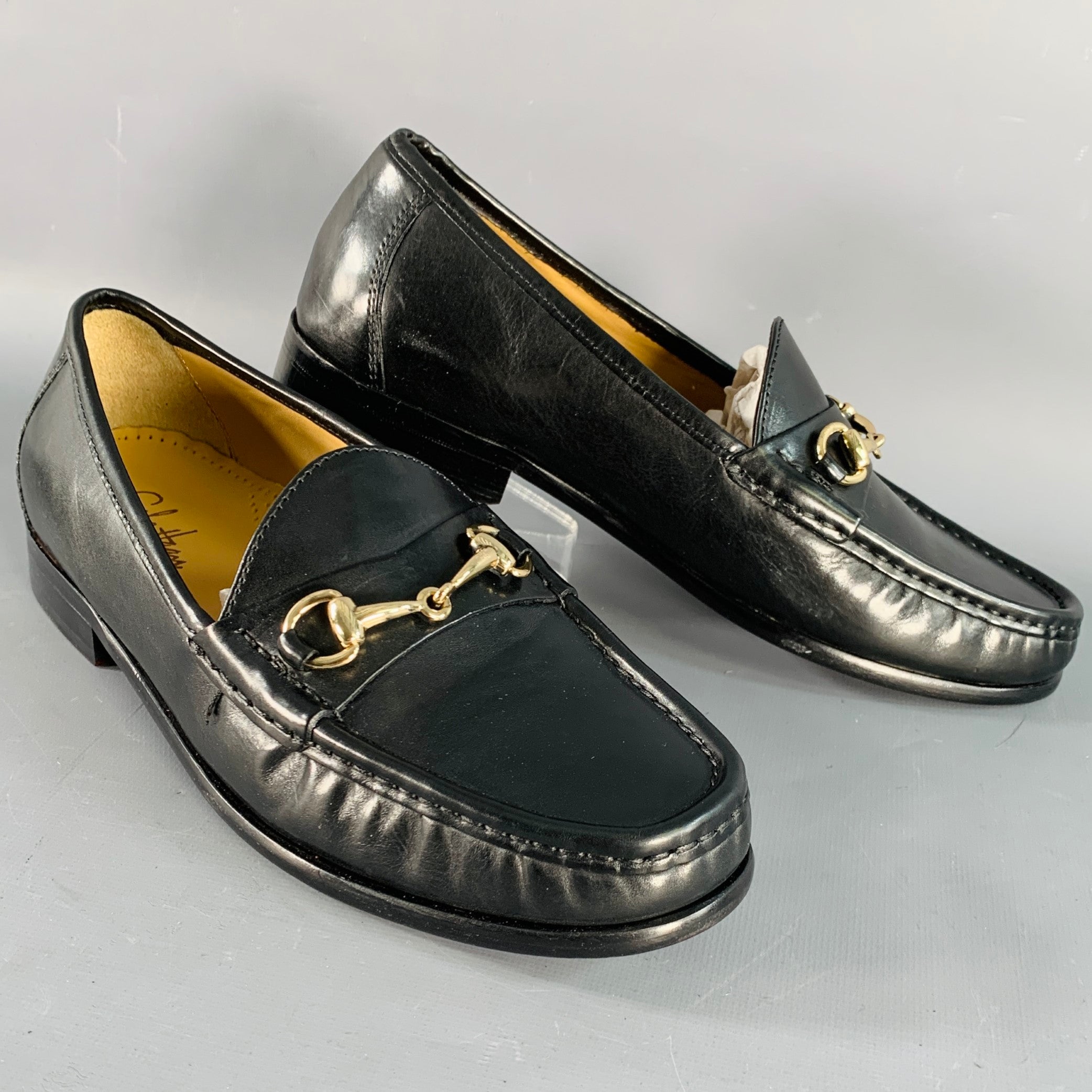 COLE HAAN Vintage Size 7 Ascot II Black Gold Leather Horsebit