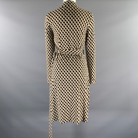 DIANE VON FURSTENBERG Size S Camel White Black Geometric Viscose Elastane Wrap Dress