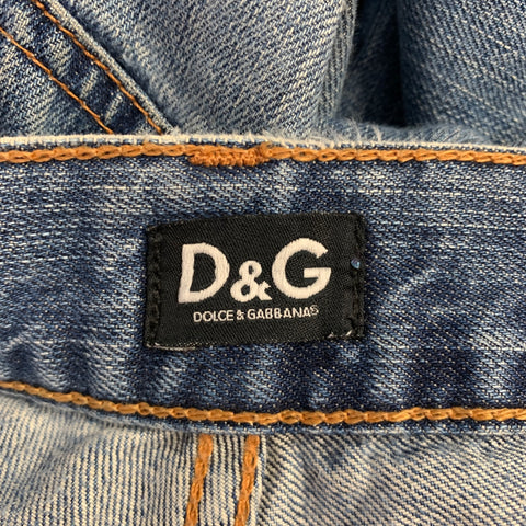 D&G by DOLCE & GABBANA Size 30 Blue Distressed Cotton Straight Jeans