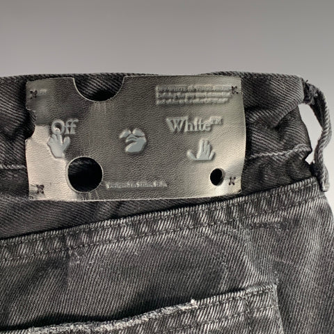 OFF-WHITE Size 31 Black Washed Cotton Elastic Waistband Jeans