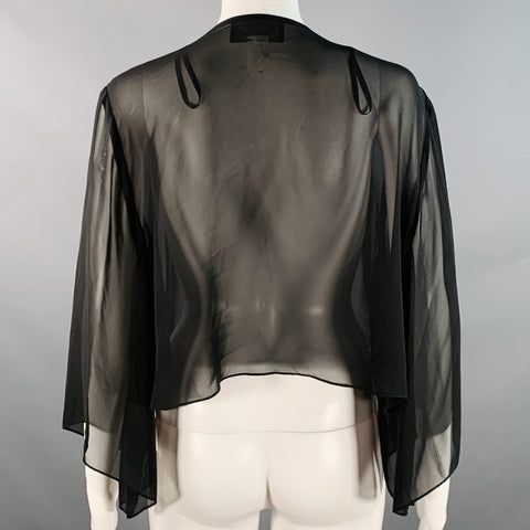 ALEX EVENINGS Size M Black Polyester Sheer 3/4 Sleeves Crop Open Front Cardigan