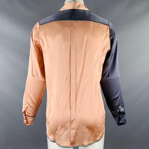 PIERRE-LOUIS MASCIA Size M Blue Blush Color Block Silk Long Sleeve Shirt