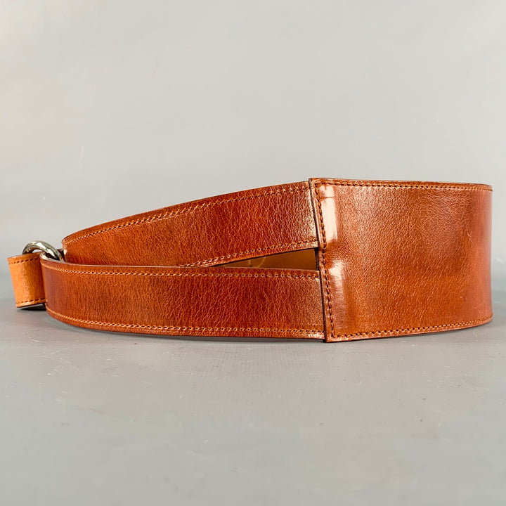 OSCAR DE LA RENTA Size M Brown Silver Leather Wrap Belt