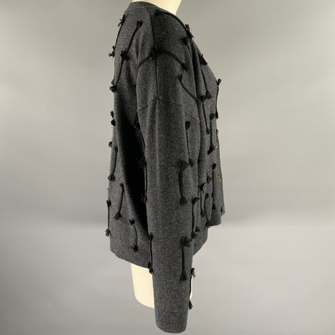 JASON WU Size M Grey Black Wool Tassel Cardigan