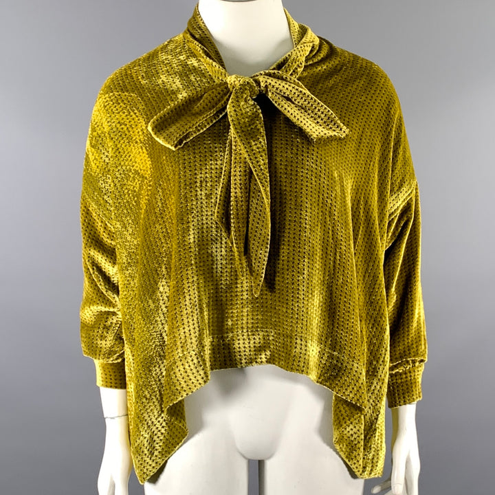 LIBERTINE Size M Gold Chartreuse Silk Blend Houndstooth Tunic Blouse