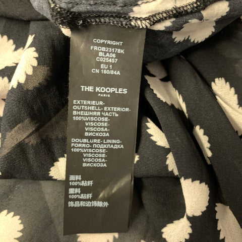 THE KOOPLES Size 1 Black White Viscose Leafs High Low Dress