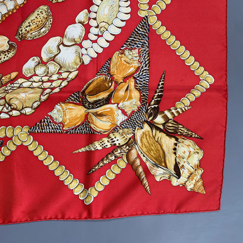 HERMES Red Gold Print Silk Scarves
